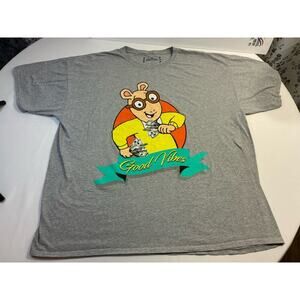 Arthur Good Vibes Tee 3XL Gray Retro Cartoon Graphic Shirt USA Y2K Streetwear